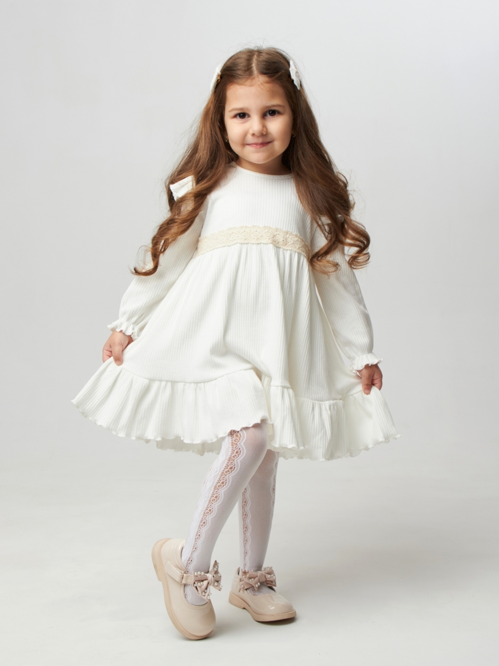 332. Платье детское из лапши, хлопок 100%, молочное, р. 74,80,86,92