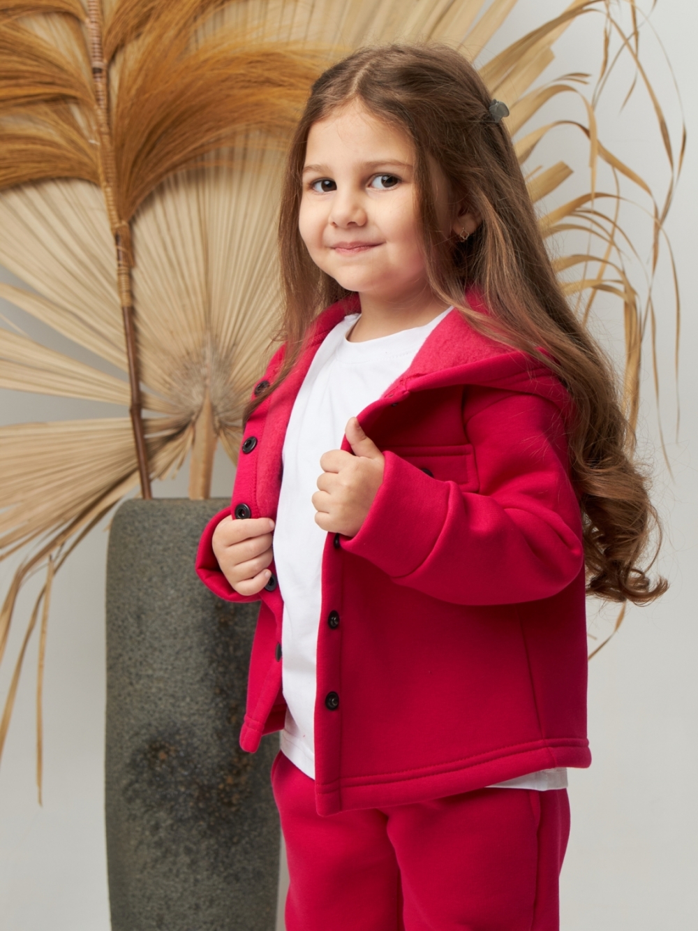 333. Костюм детский (Брюки+Толстовка) на кнопках, фуксия, хлопок 65%, 35% ПЭ, 3-х нитка с  начесом 98,104,110,116