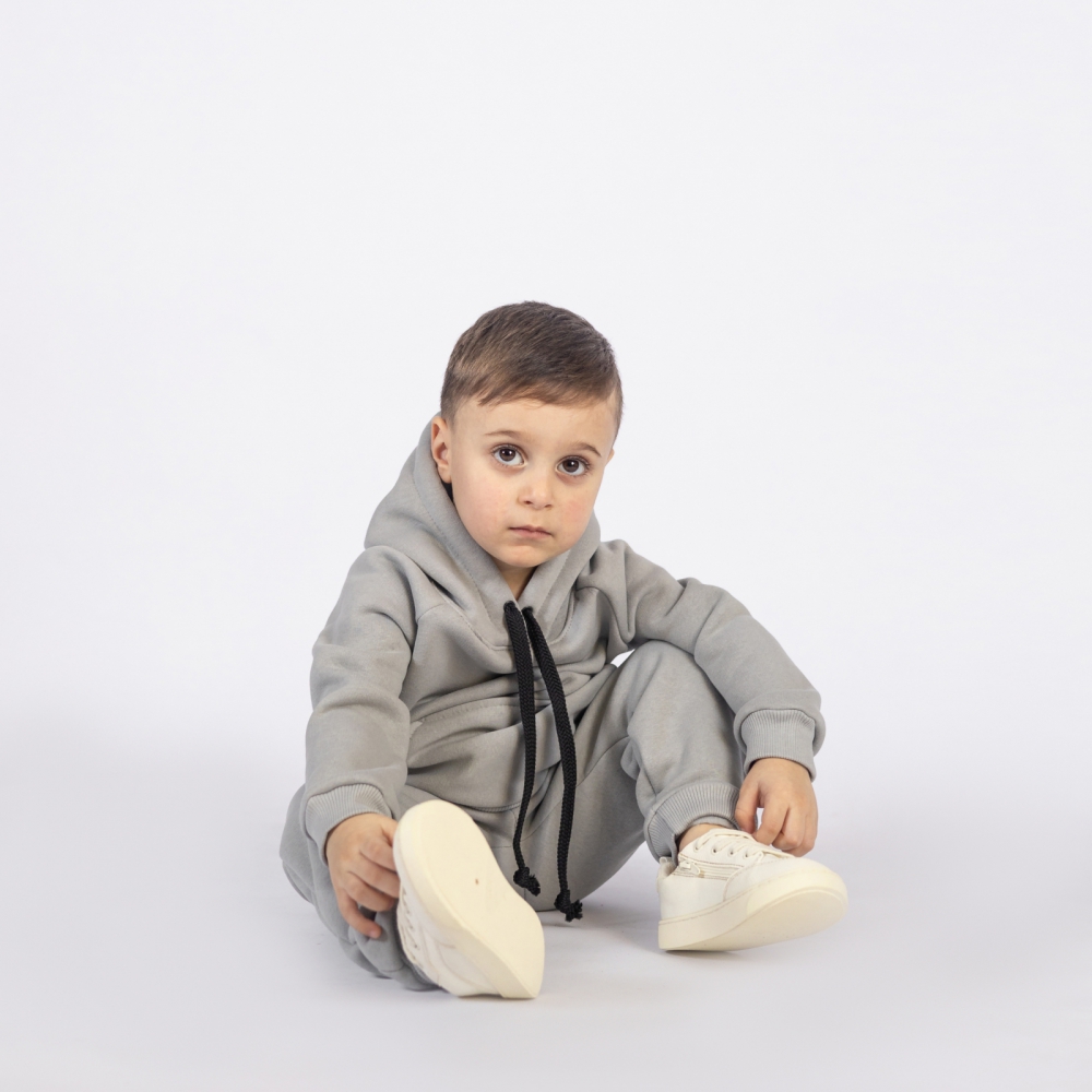 296-С. Свитшот с капюшоном  + Штаны, хлопок 65%, 35% ПЭ, 3-х нитка (начес) серый 80,86,92