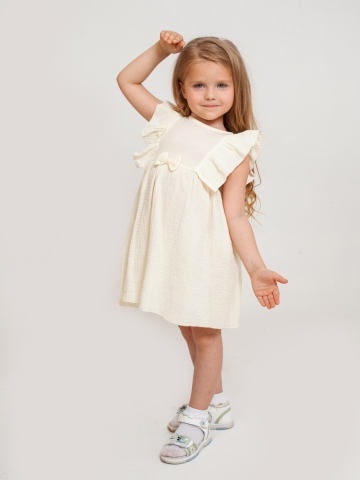Купить 322-СЛ. Платье из муслина детское, хлопок 100% сливочный, р. 74,80,86,92 в Северске