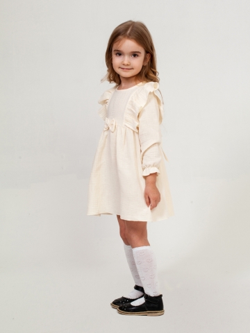 Купить 321-СЛ. Платье из муслина детское, хлопок 100% сливочный, р. 74,80,86,92 в Северске